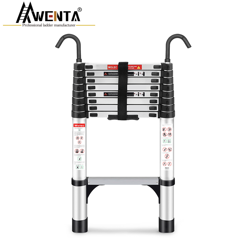 Aluminum Telescopic straight ladder Conventional straight ladder with bottom triangle support + hook