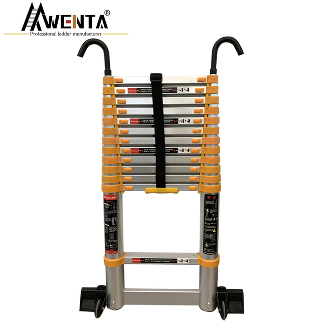 Aluminum Telescopic Straight Ladder yellow straight ladder (with balance bar + hook)