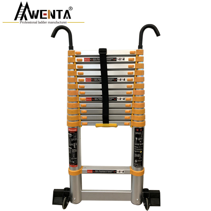 Aluminum Telescopic Straight Ladder yellow straight ladder (with balance bar + hook)