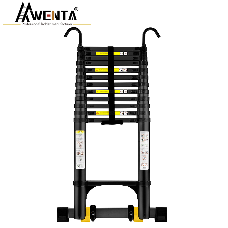 Aluminum Telescopic Straight Ladder Black aluminum tube anti-pinch hand ladder with balance bar