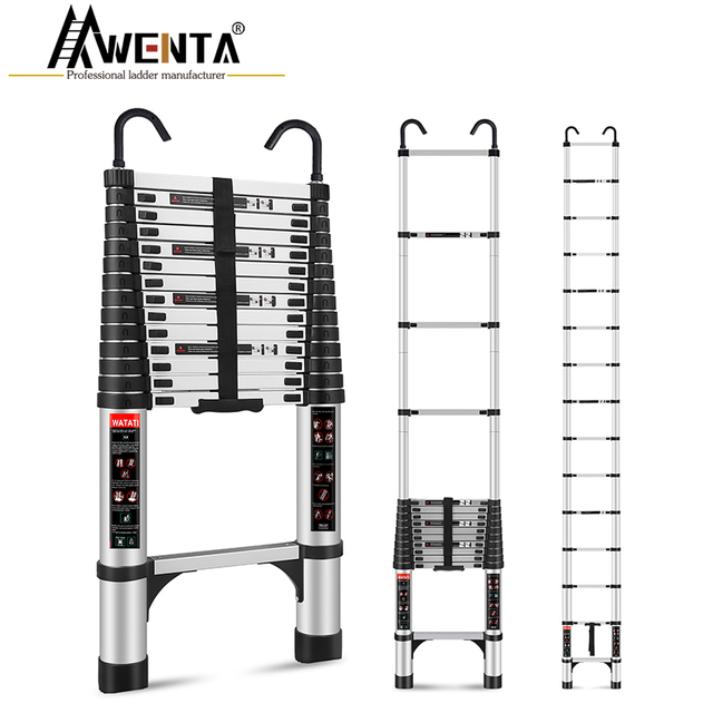 Aluminum Telescopic straight ladder Regular straight ladder with bottom triangle support + hook