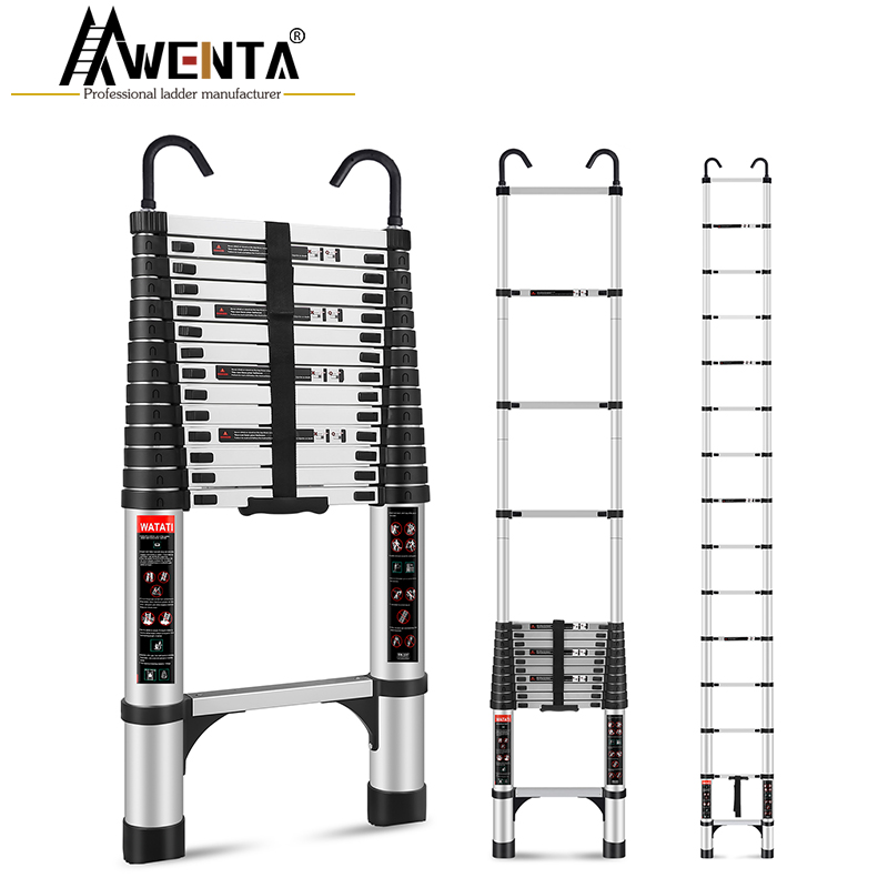 Aluminum Telescopic straight ladder Regular straight ladder with bottom triangle support + hook